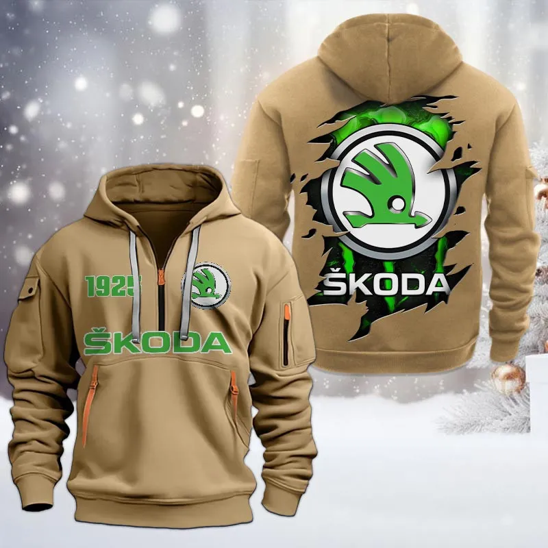 skoda half zip hoodie all over print half zip hoodies for men car198032771 khaki ej7ah