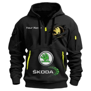 Skoda Half Zip Hoodie CAR113021425827, Best Gift for Him, Husband, Boyfriend - Black