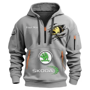 Skoda Half Zip Hoodie CAR113021425827, Best Gift for Him, Husband, Boyfriend - Gray
