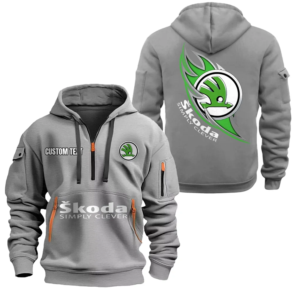 skoda hoodie half zipper car1701112177 car all over print hoodie half zipper gray lwb5u
