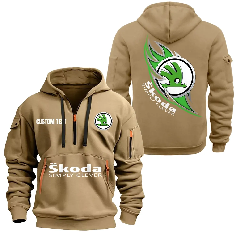 skoda hoodie half zipper car1701112177 car all over print hoodie half zipper khaki uay44