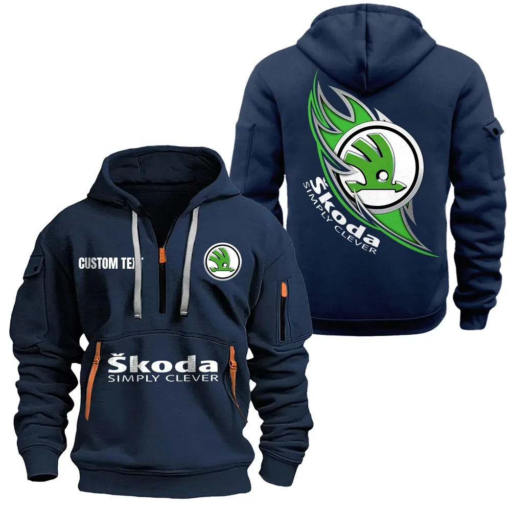 skoda hoodie half zipper car1701112177 car all over print hoodie half zipper navy 2v9ah