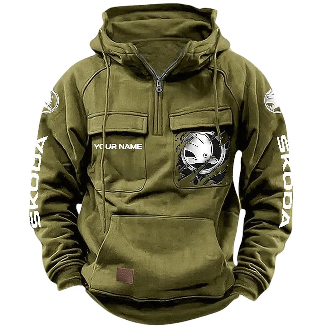 Skoda Hoodie Tactical Quarter Zip, Gift For Skoda Lovers CAR164022425160 - Army Green