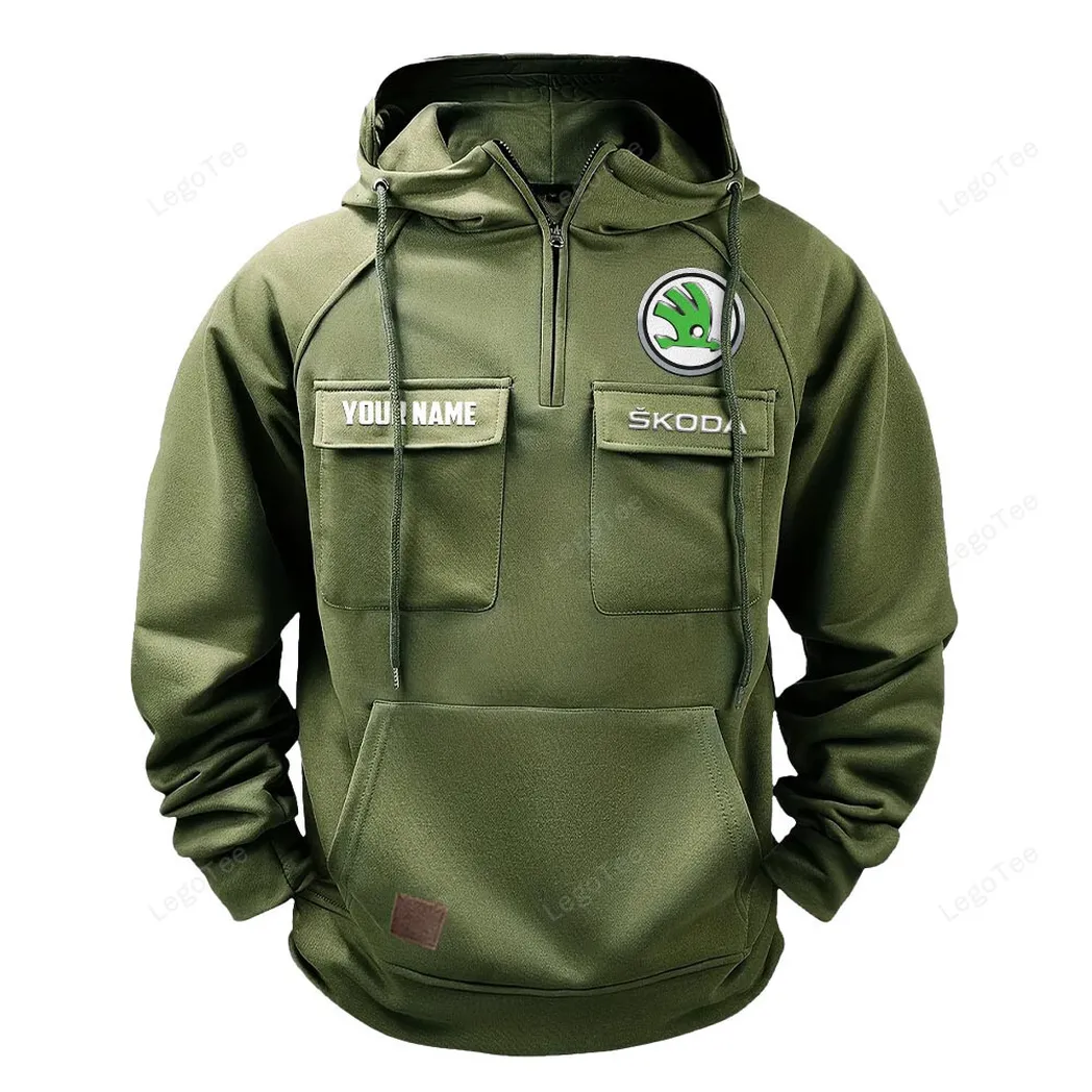 skoda tactical quarter zip hoodie gift for skoda lovers gift for him husband boyfriend army green car109021425368 1 ukq1s