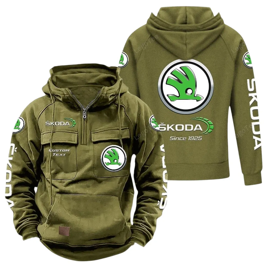 skoda tactical quarter zip hoodie gift for skoda lovers gift for him husband boyfriend army green car96021425739 1