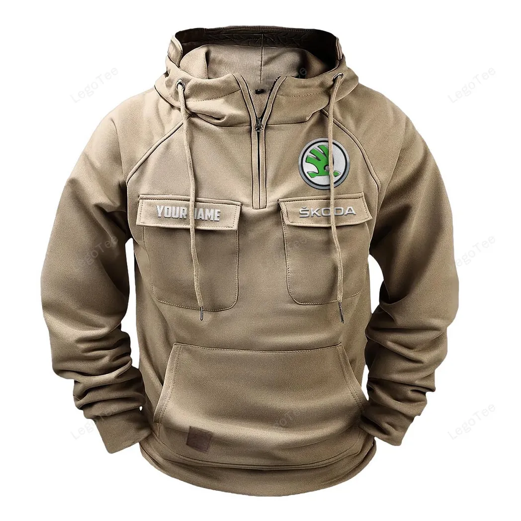 skoda tactical quarter zip hoodie gift for skoda lovers gift for him husband boyfriend khaki car109021425368 4 uyori