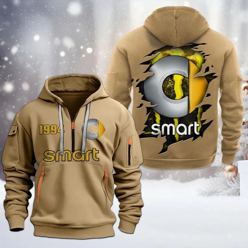 Smart Half Zip Hoodie, All Over Print Half Zip Hoodies For Men CAR198032749 - Khaki