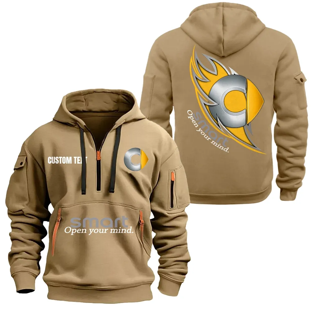 Smart Hoodie Half Zipper CAR1701112179, CAR All Over Print Hoodie Half Zipper - Khaki