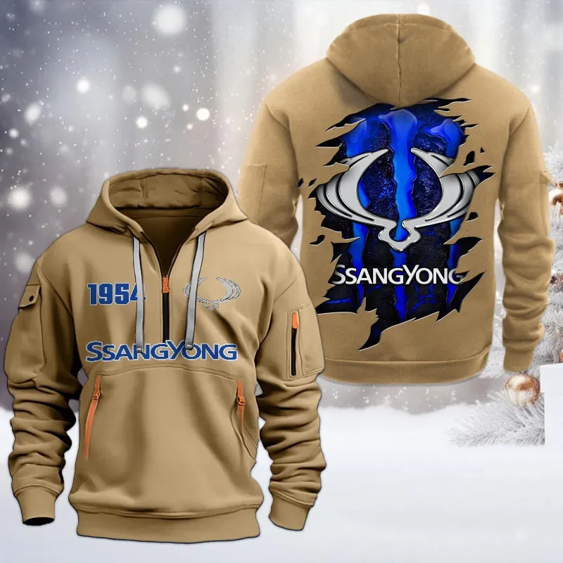 ssangyong motor half zip hoodie all over print half zip hoodies for men car198032784 khaki qjprw