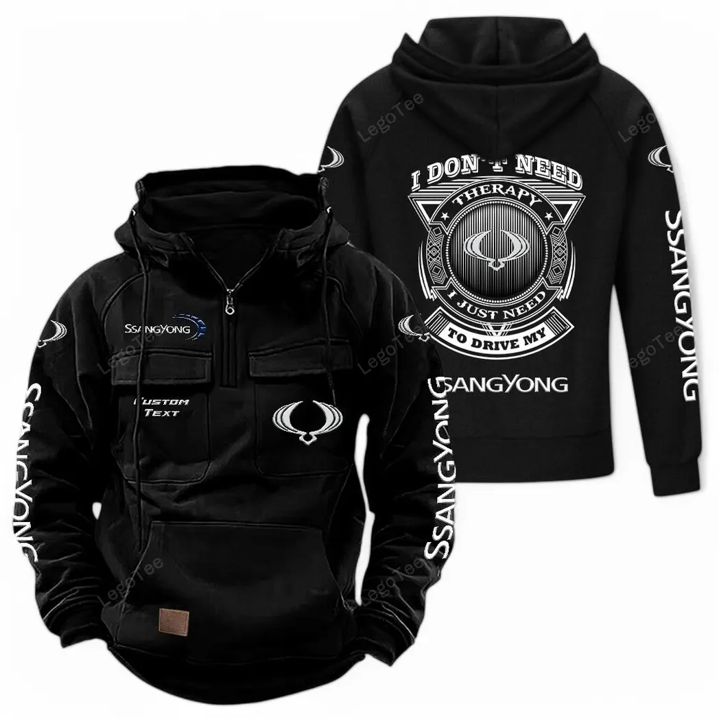 SsangYong Motor Tactical Quarter Zip Hoodie CAR106021525074, Gifts For Men, Him, Husband, Boyfriend - Black