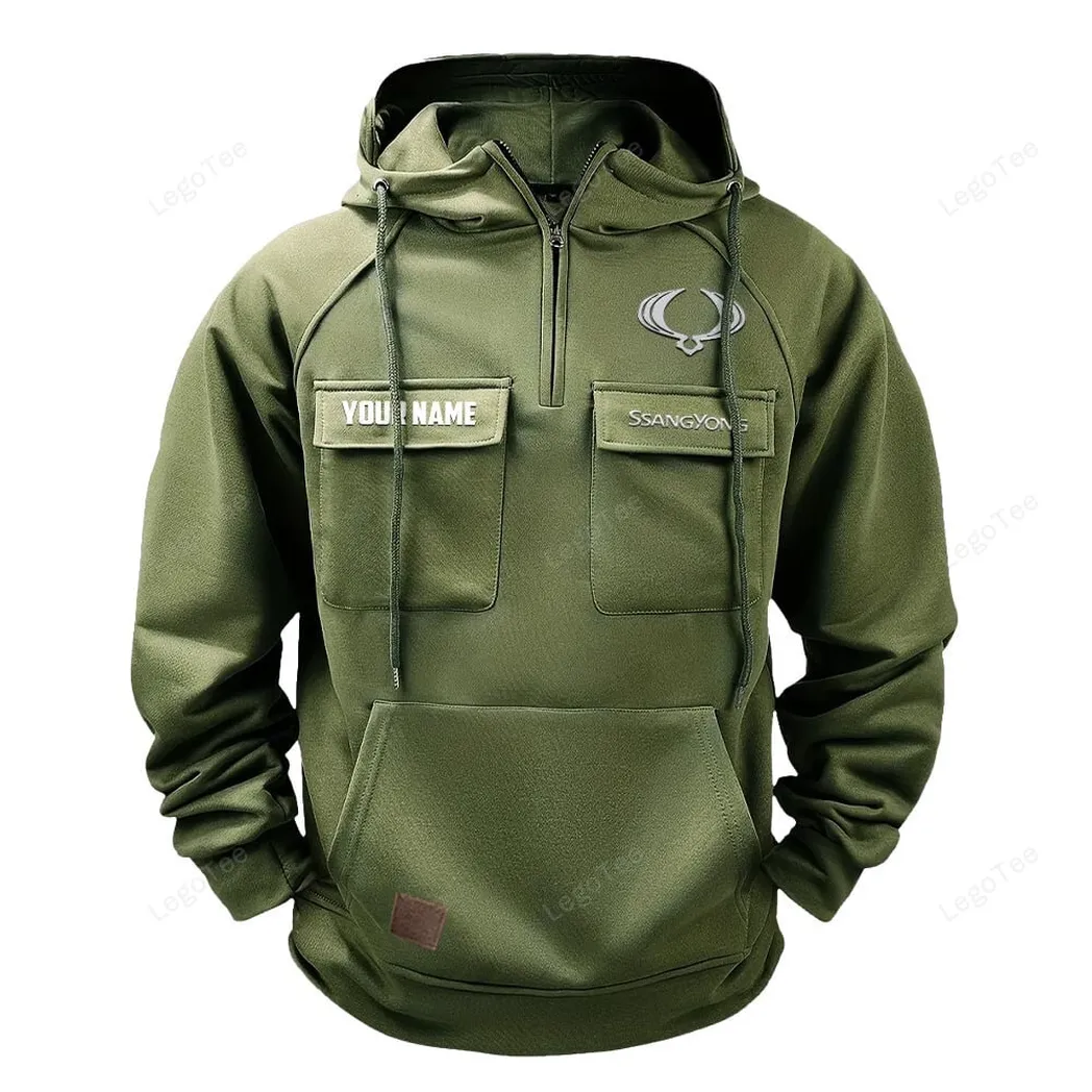 ssangyong motor tactical quarter zip hoodie gift for ssangyong motor lovers gift for him husband boyfriend army green car109021425397 1 cvkzr