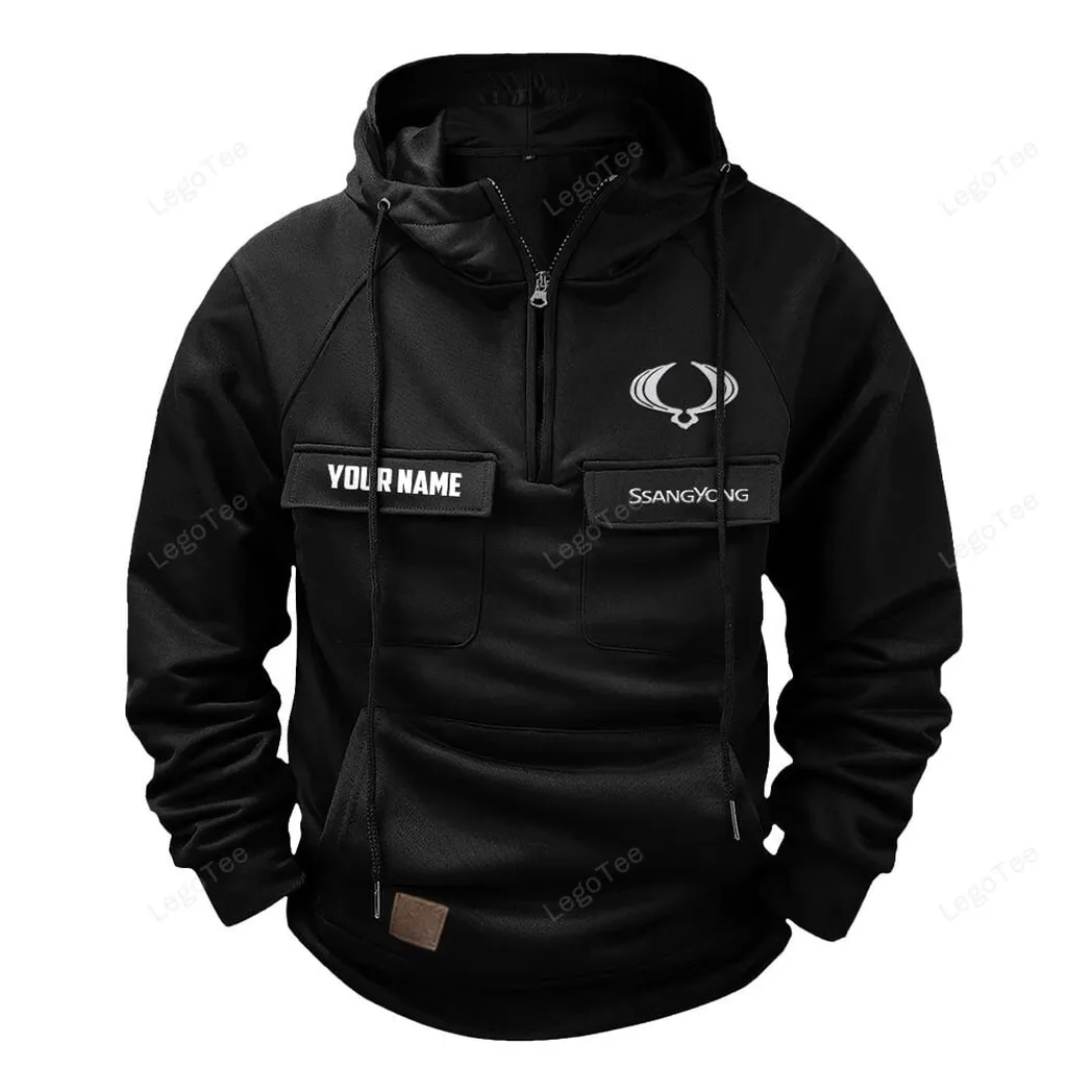 SsangYong Motor Tactical Quarter Zip Hoodie, Gift For SsangYong Motor Lovers, Gift For Him, Husband, Boyfriend - Black CAR109021425397-2