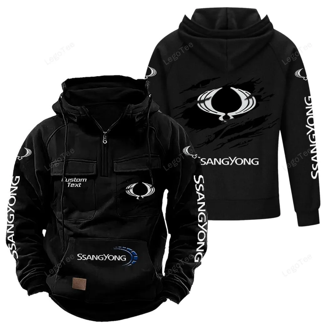 SsangYong Motor Tactical Quarter Zip Hoodie, Gift For SsangYong Motor Lovers, Gift For Him, Husband, Boyfriend - Black CAR122021425052-2
