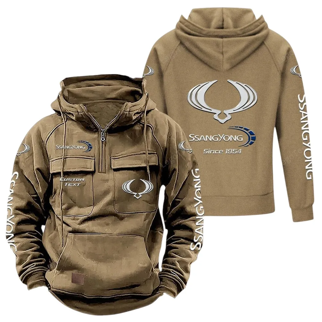 SsangYong Motor Tactical Quarter Zip Hoodie, Gift For SsangYong Motor Lovers, Gift For Him, Husband, Boyfriend - Khaki CAR96021425728-4