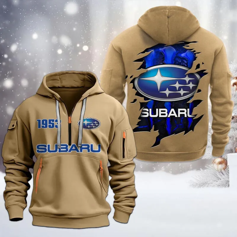 subaru half zip hoodie all over print half zip hoodies for men car198032788 khaki sfnz3