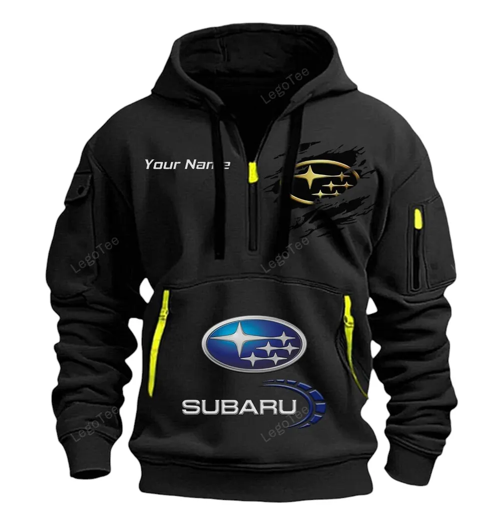 Subaru Half Zip Hoodie CAR113021425807, Best Gift for Him, Husband, Boyfriend - Black subaru half zip hoodie car113021425807 best gift for him husband boyfriend black hg9cc