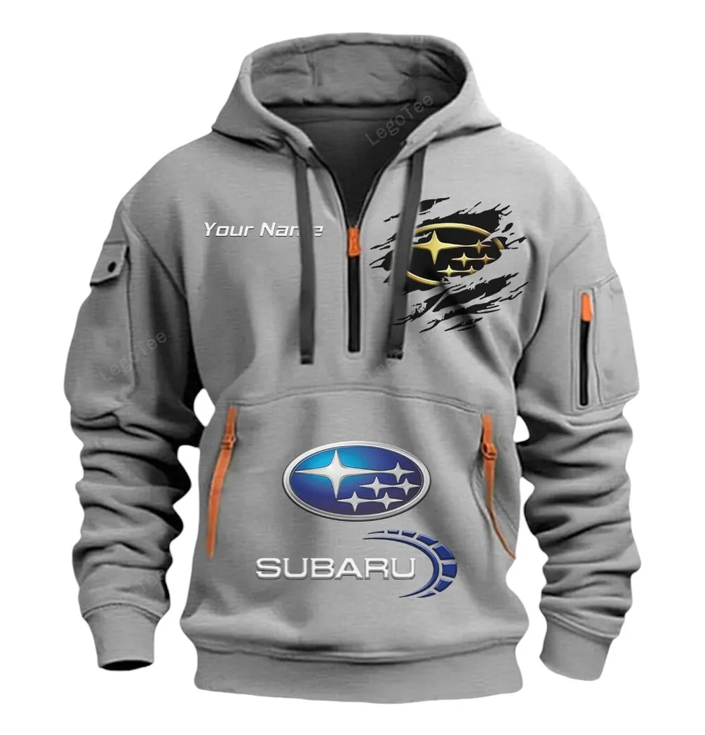 Subaru Half Zip Hoodie CAR113021425807, Best Gift for Him, Husband, Boyfriend - Gray subaru half zip hoodie car113021425807 best gift for him husband boyfriend gray t5fgd