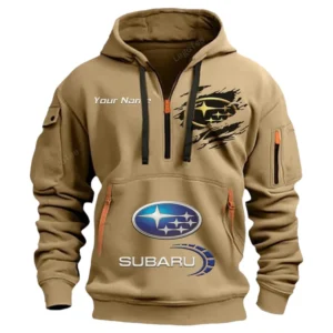 Subaru Half Zip Hoodie CAR113021425807, Best Gift for Him, Husband, Boyfriend - Khaki