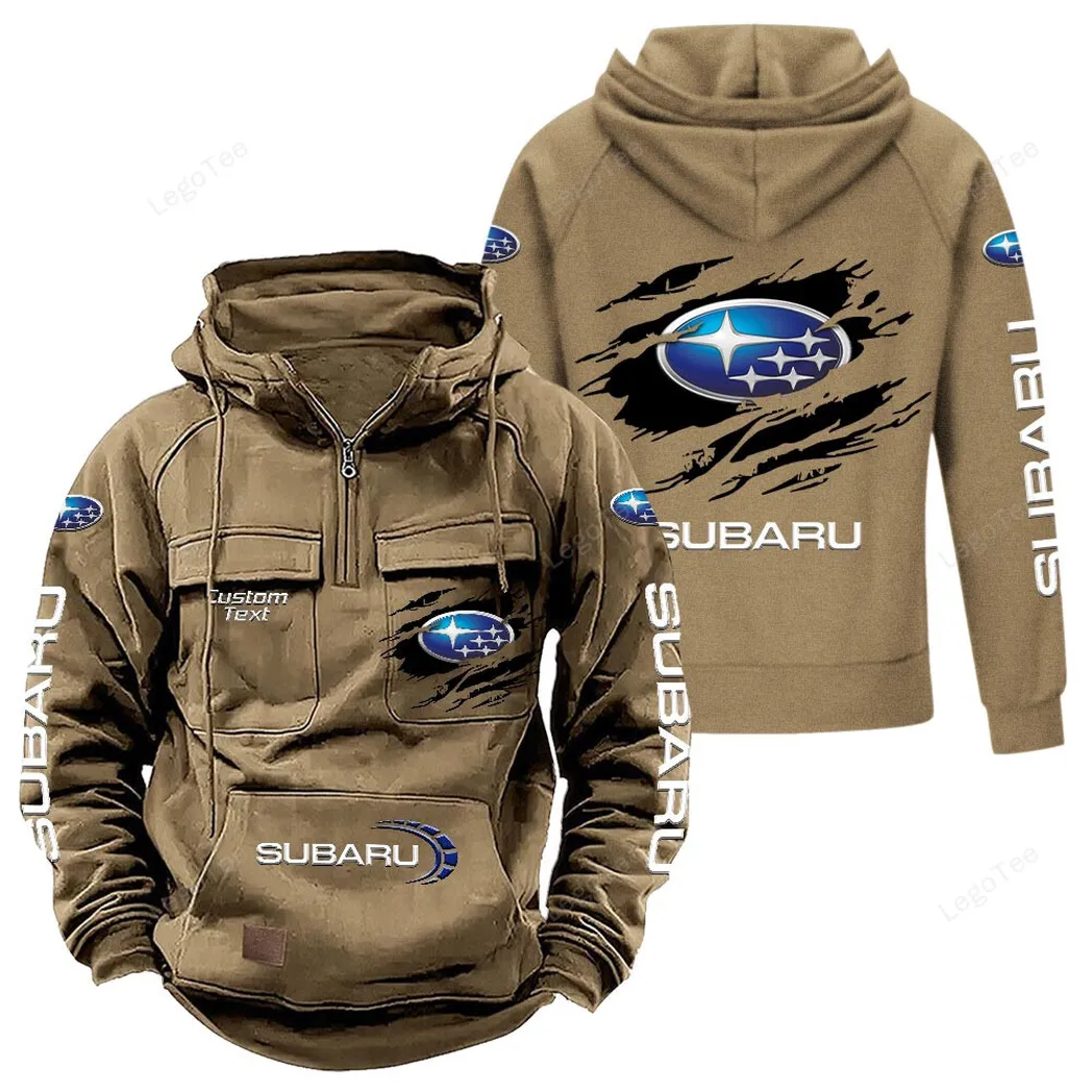 Subaru Tactical Quarter Zip Hoodie, Gift For Subaru Lovers, Gift For Him, Husband, Boyfriend - Khaki CAR122021425020-4