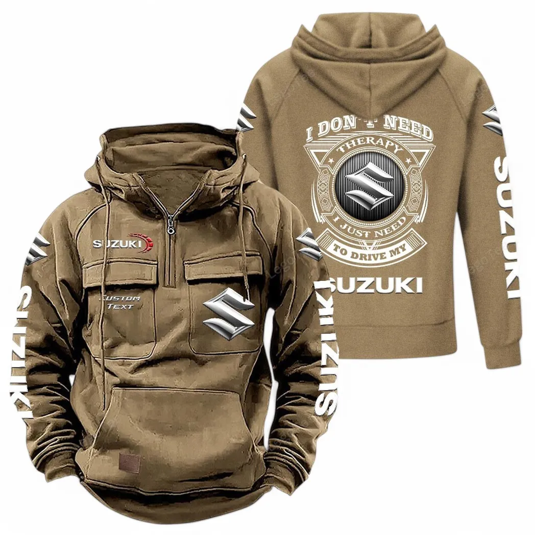 Suzuki Tactical Quarter Zip Hoodie CAR106021525025, Gifts For Men, Him, Husband, Boyfriend - Khaki