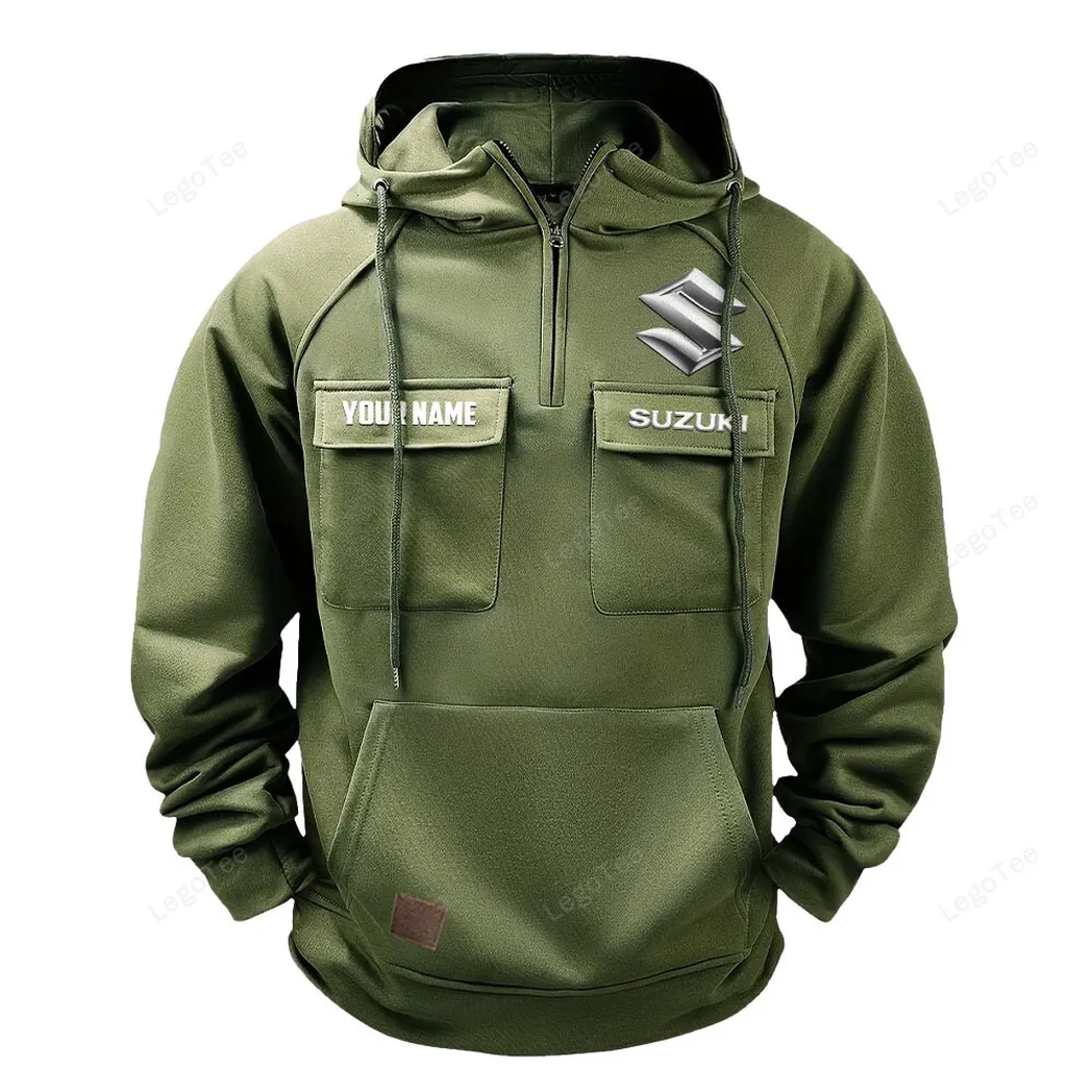 Suzuki Tactical Quarter Zip Hoodie, Gift For Suzuki Lovers, Gift For Him, Husband, Boyfriend - Army Green CAR109021425352-1
