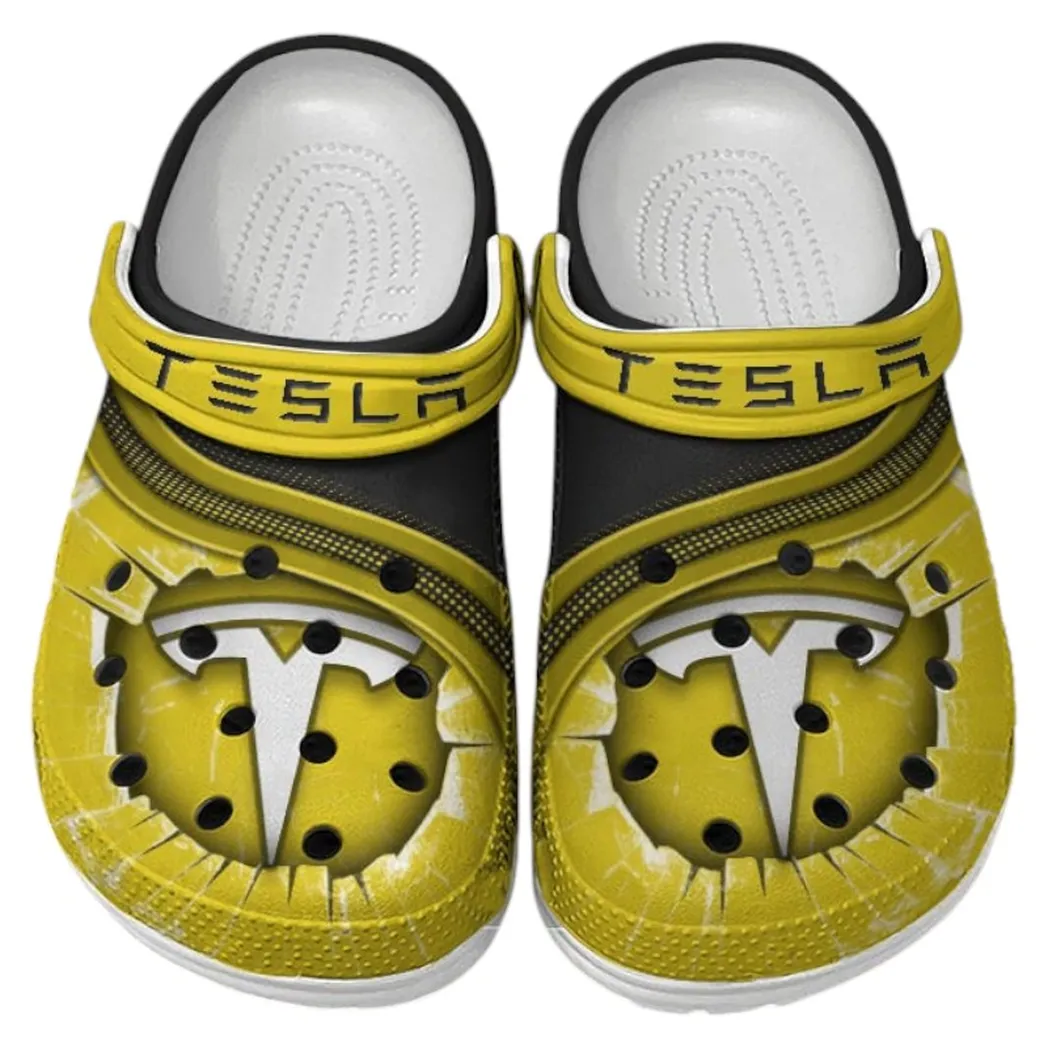 Tesla Crocs Clogs Men Women, Gift For Tesla Fan CAR188032025139 - Yellow