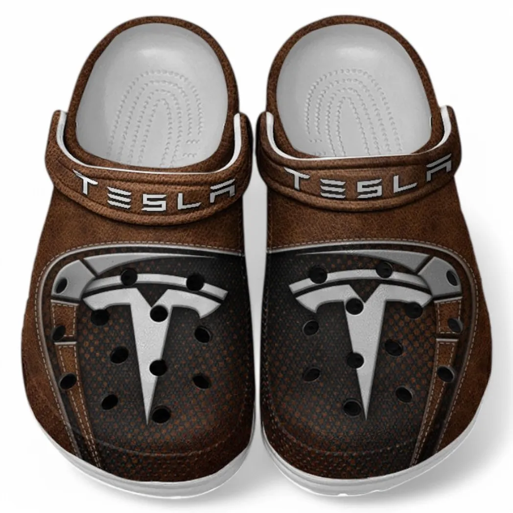 Tesla Crocs Sandals For Men Women, Gift For Tesla Fan CAR177031425583 - Brown