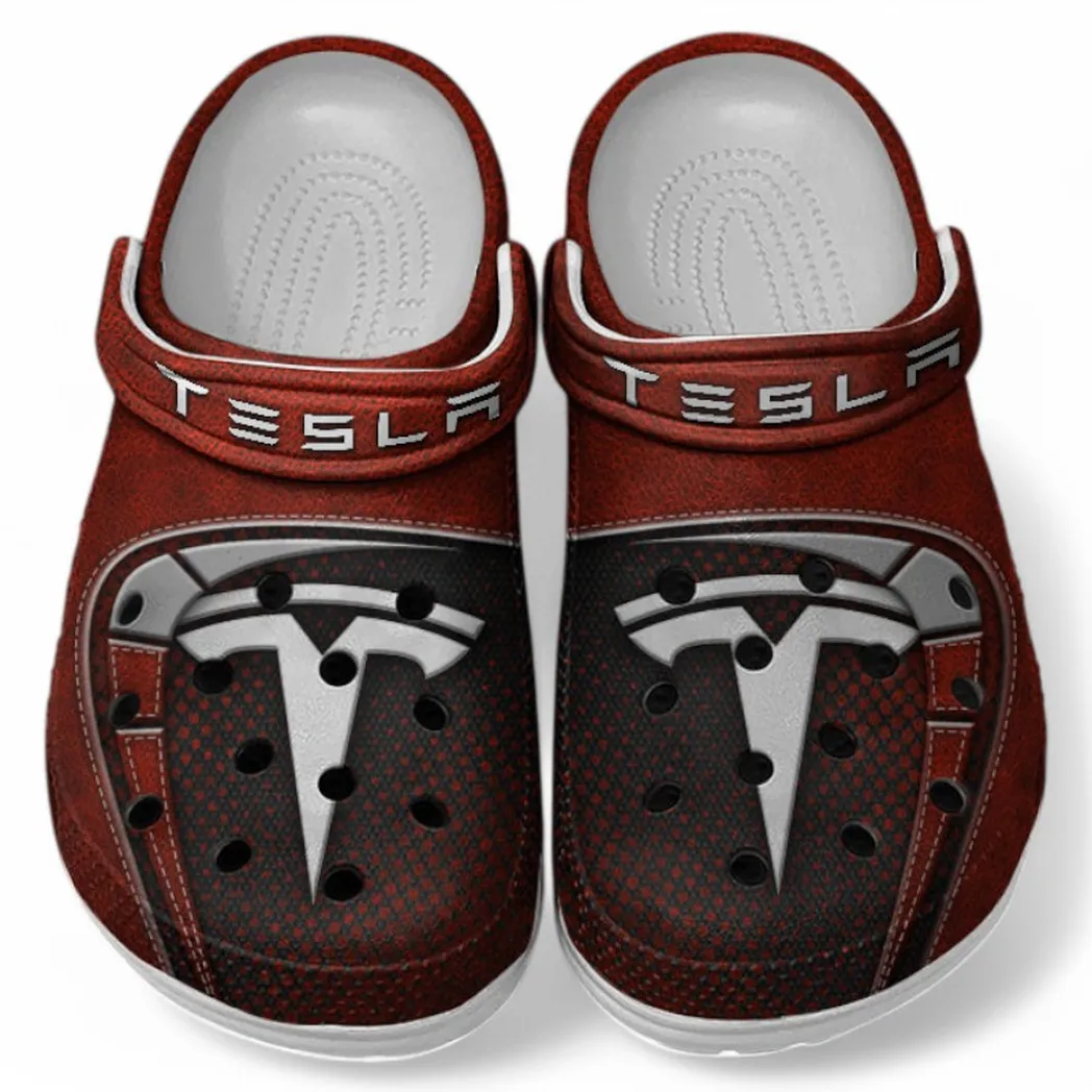 Tesla Crocs Sandals For Men Women, Gift For Tesla Fan CAR177031425583 - Red
