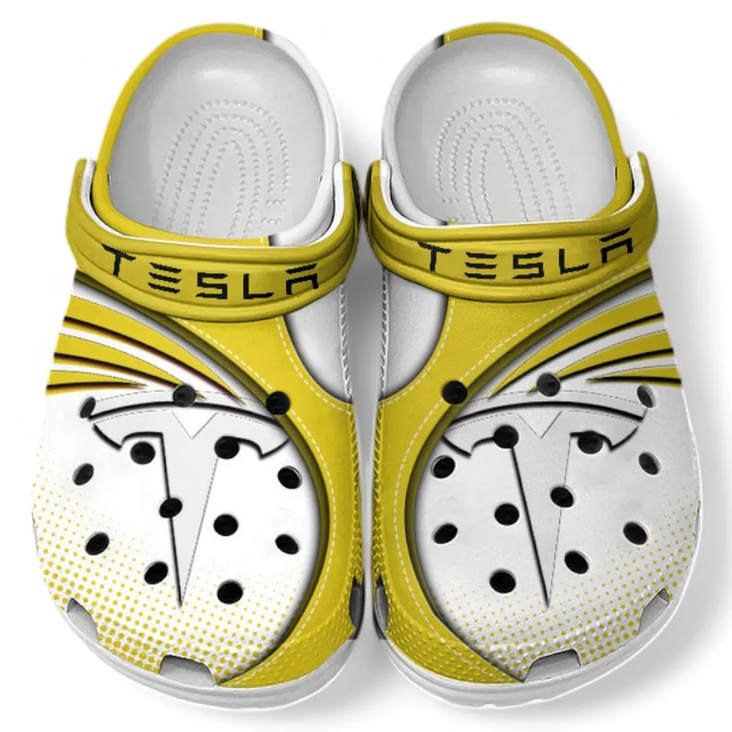 Tesla Crocs Sandals For Men Women, Gift For Tesla Fan CAR181031525734 - Yellow