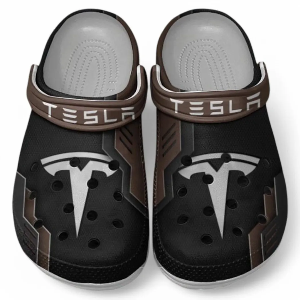 Tesla Crocs Shoes, Clogs Men Women, Gift For Tesla Fan CAR185031525243 - Brown