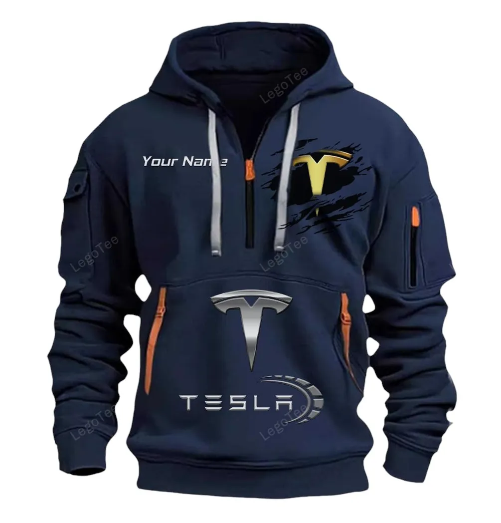 Tesla Half Zip Hoodie CAR113021425841, Best Gift for Him, Husband, Boyfriend - Navy tesla half zip hoodie car113021425841 best gift for him husband boyfriend navy 9jdgc