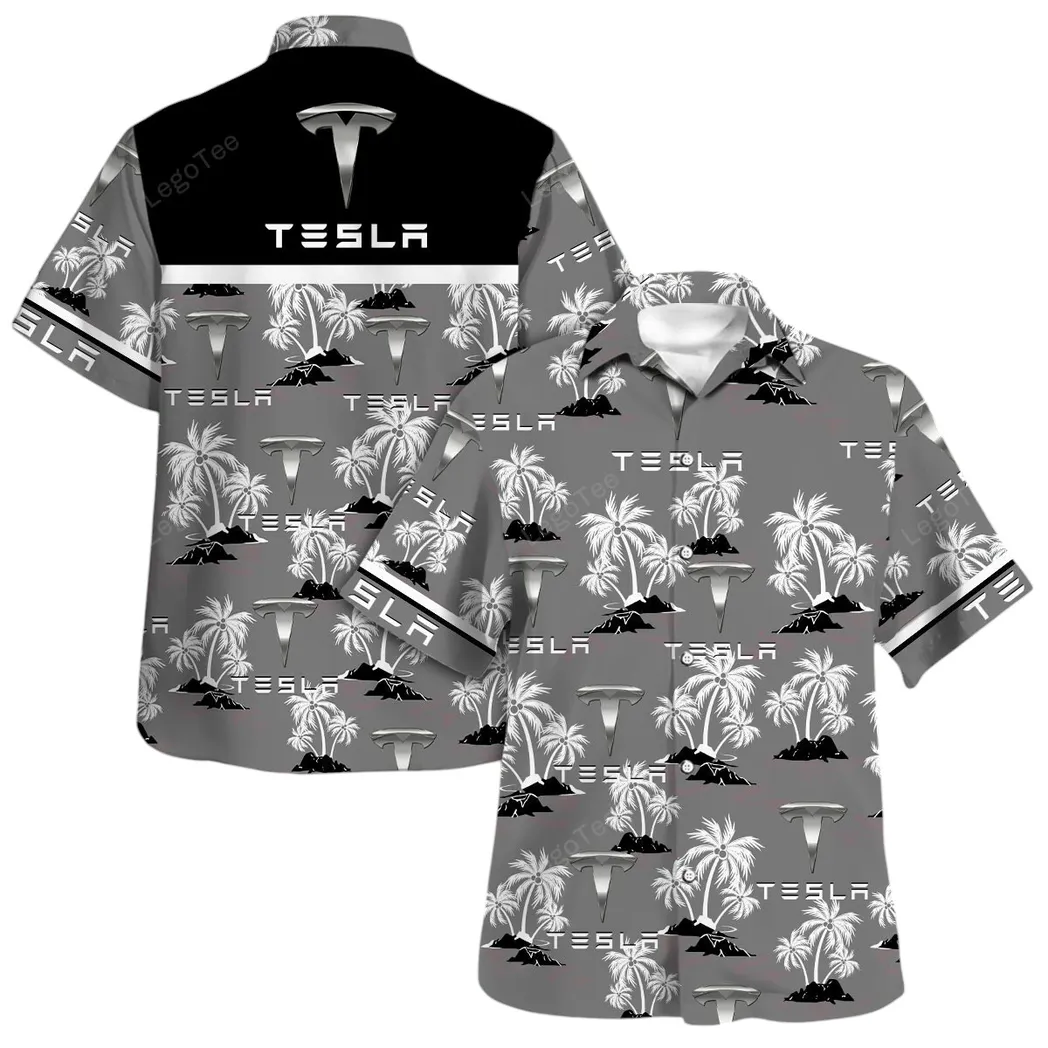 tesla hawaiian shirt for men gift for tesla lovers gift for him husband boyfriend car144021125494 2 lbbd9