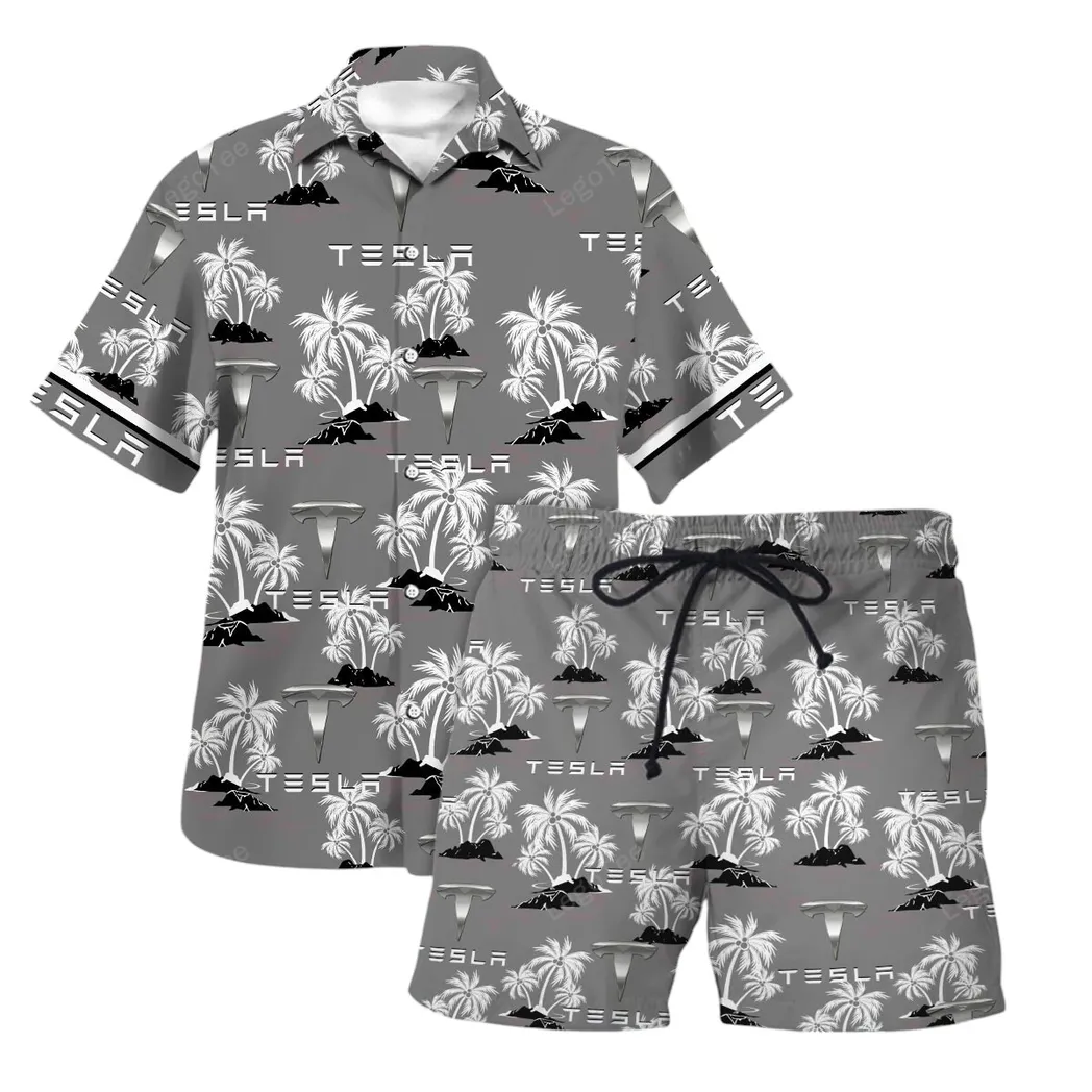 Tesla Hawaiian Shirt Set For Men, Gift For Tesla Lovers, Gift For Him, Husband, Boyfriend CAR144021125494-1