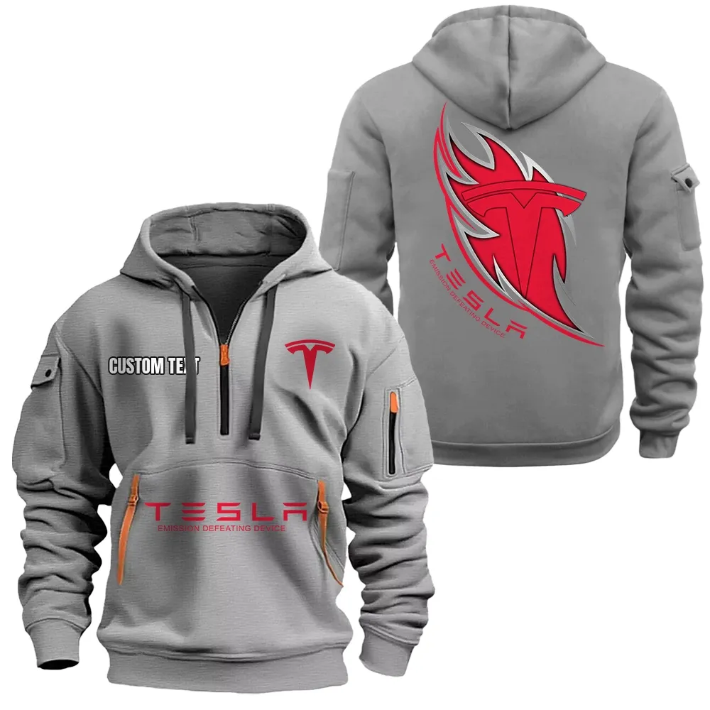 Tesla Motors Hoodie Half Zipper CAR1701112186, CAR All Over Print Hoodie Half Zipper - Gray