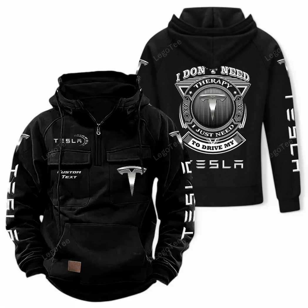 Tesla Tactical Quarter Zip Hoodie CAR106021525051, Gifts For Men, Him, Husband, Boyfriend - Black