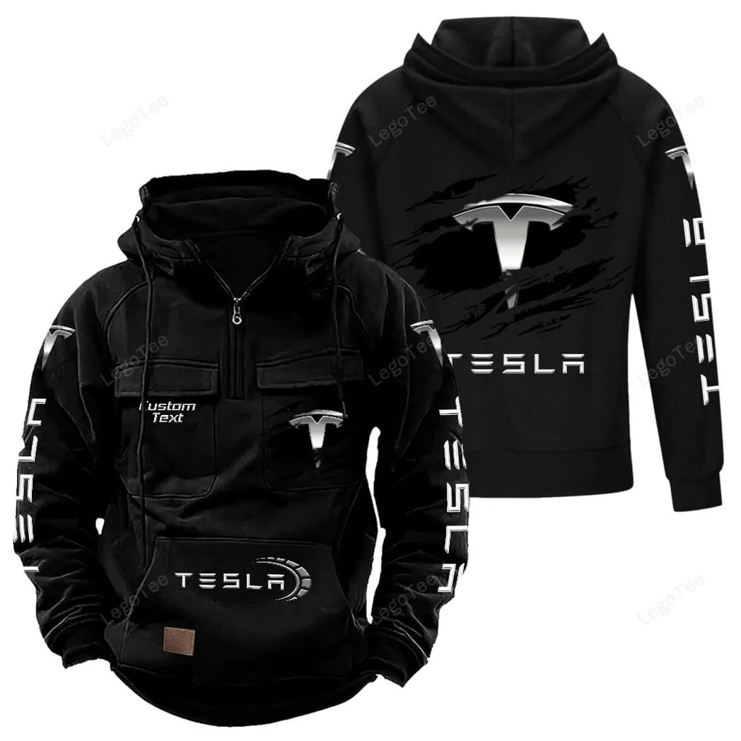 Tesla Tactical Quarter Zip Hoodie, Gift For Tesla Lovers, Gift For Him, Husband, Boyfriend - Black CAR122021425051-2