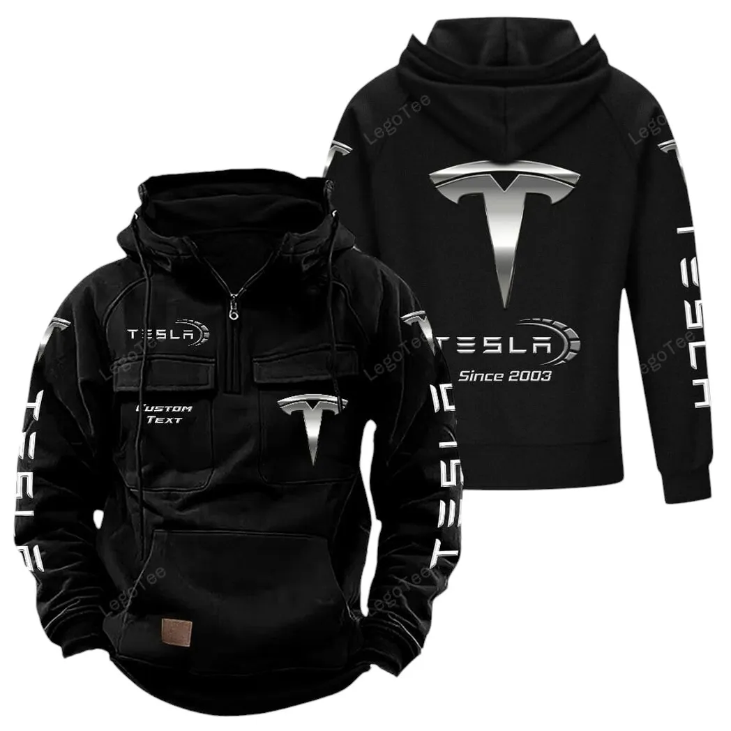 Tesla Tactical Quarter Zip Hoodie, Gift For Tesla Lovers, Gift For Him, Husband, Boyfriend - Black CAR96021425700-2