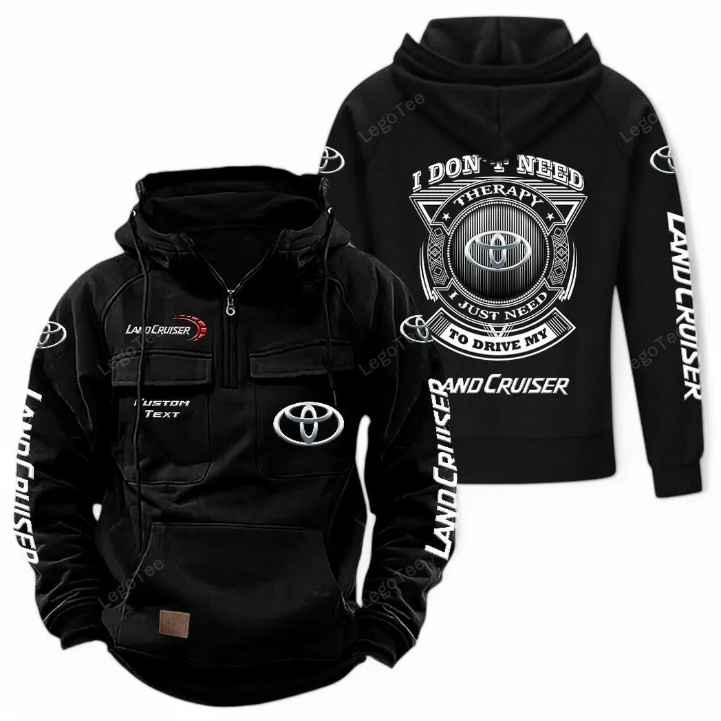 Toyota Land Cruiser Tactical Quarter Zip Hoodie CAR106021525019, Gifts For Men, Him, Husband, Boyfriend - Black