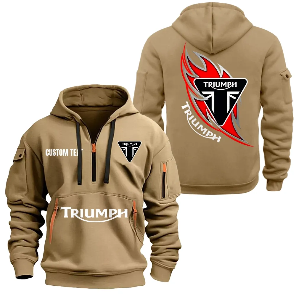 triumph motorcycles hoodie half zipper car1701112203 car all over print hoodie half zipper khaki ngsbm