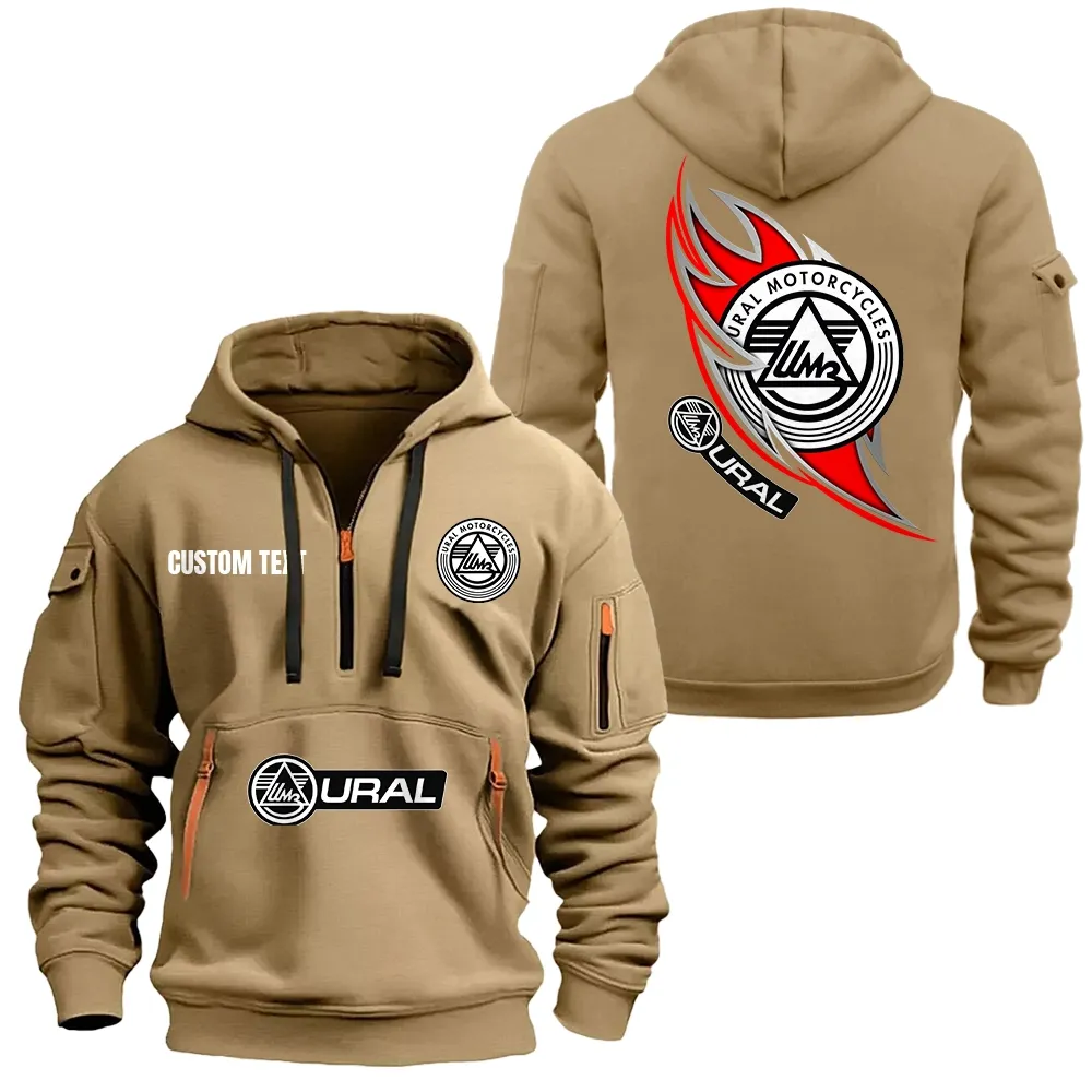 Ural Motorcycles Hoodie Half Zipper CAR1701112204, CAR All Over Print Hoodie Half Zipper - Khaki