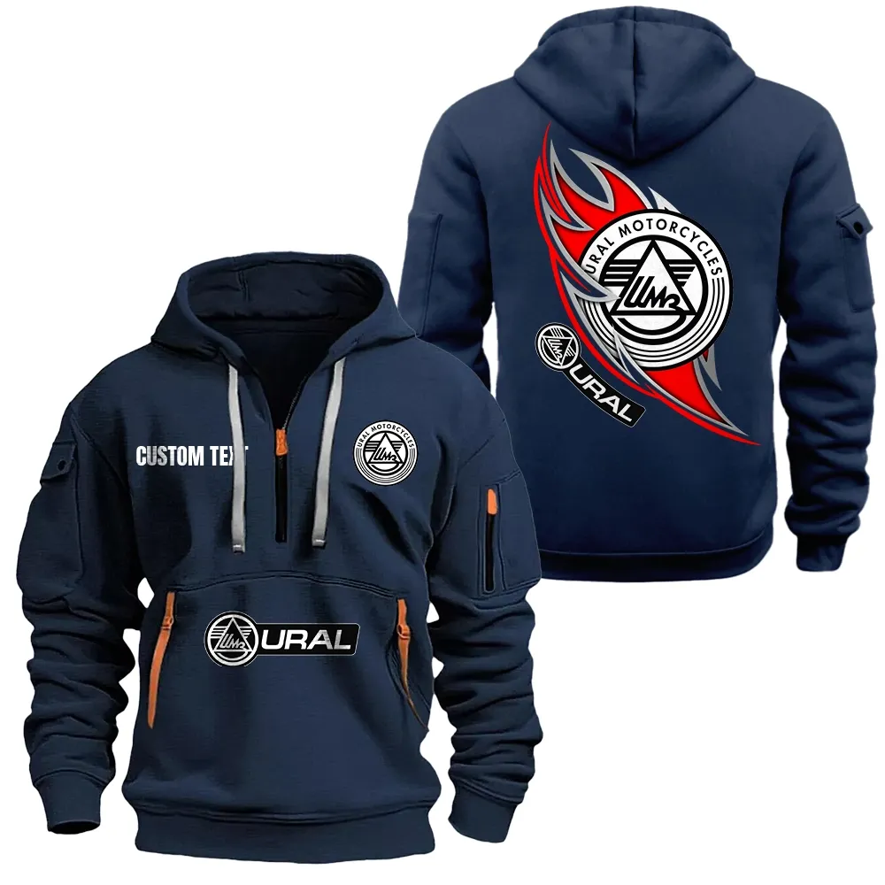 Ural Motorcycles Hoodie Half Zipper CAR1701112204, CAR All Over Print Hoodie Half Zipper - Navy