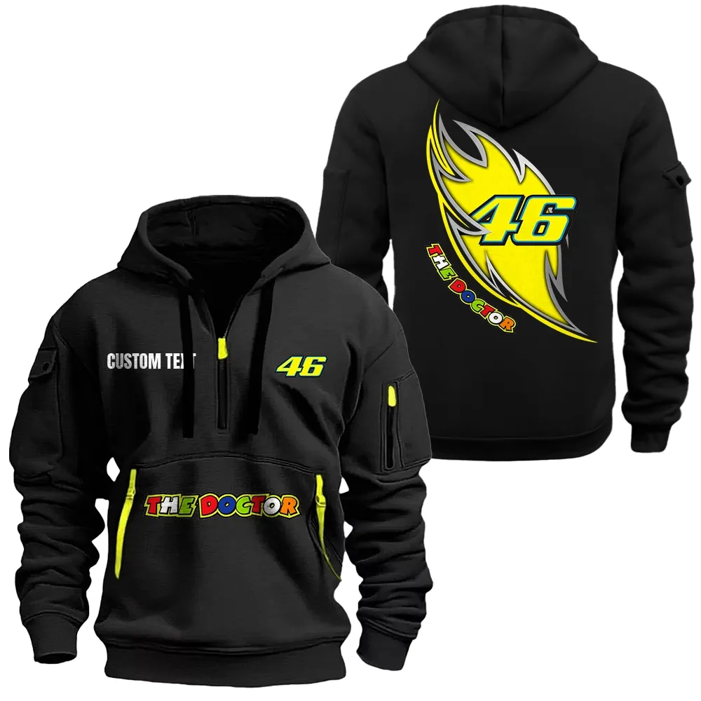Valentino Rossi 46 Hoodie Half Zipper CAR1701112205, CAR All Over Print Hoodie Half Zipper - Black