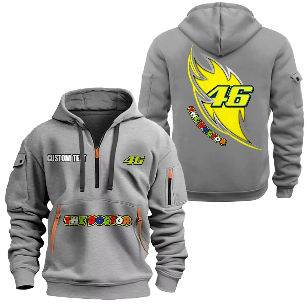 Valentino Rossi 46 Hoodie Half Zipper CAR1701112205, CAR All Over Print Hoodie Half Zipper - Gray