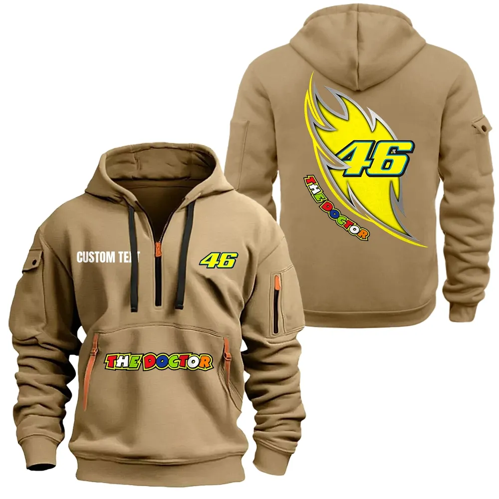 Valentino Rossi 46 Hoodie Half Zipper CAR1701112205, CAR All Over Print Hoodie Half Zipper - Khaki