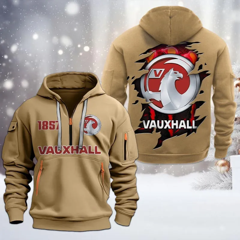 Vauxhall Half Zip Hoodie, All Over Print Half Zip Hoodies For Men CAR198032772 - Khaki