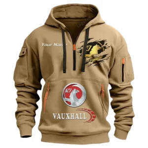 Vauxhall Half Zip Hoodie CAR113021425838, Best Gift for Him, Husband, Boyfriend - Khaki