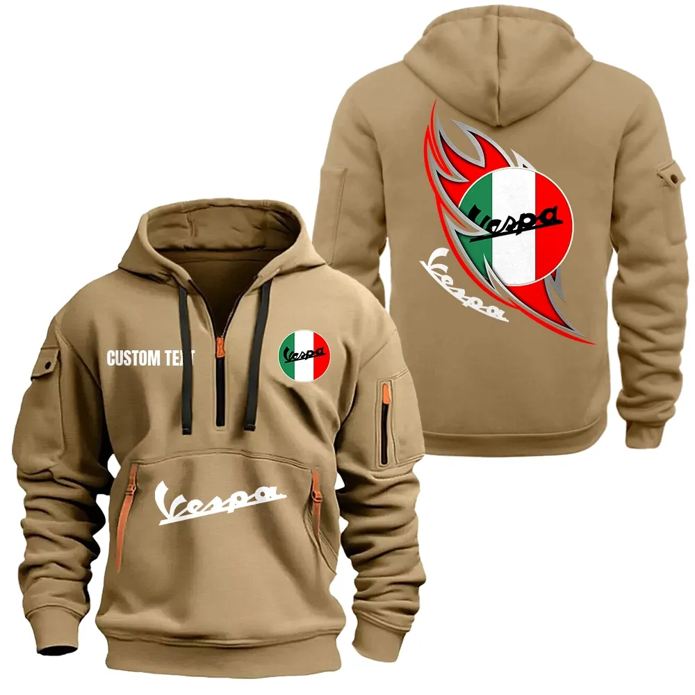 Vespa Hoodie Half Zipper CAR1701112207, CAR All Over Print Hoodie Half Zipper - Khaki