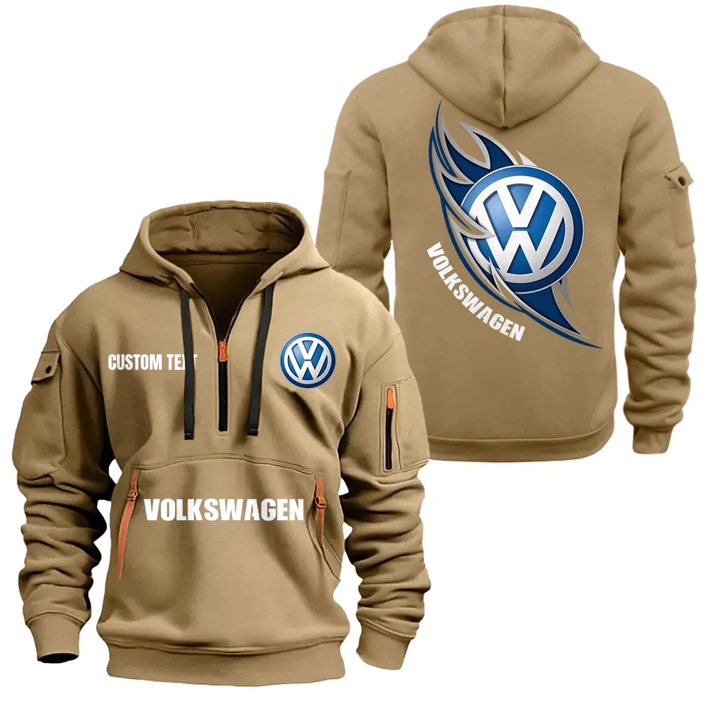 Volkswagen Group Hoodie Half Zipper CAR1701112209, CAR All Over Print Hoodie Half Zipper - Khaki