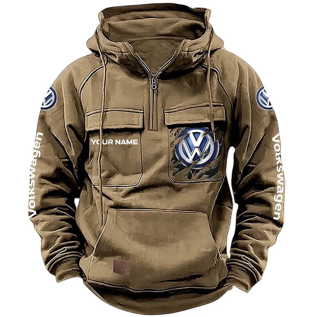 Volkswagen Hoodie Tactical Quarter Zip, Gift For Volkswagen Lovers CAR164022425171 - Khaki