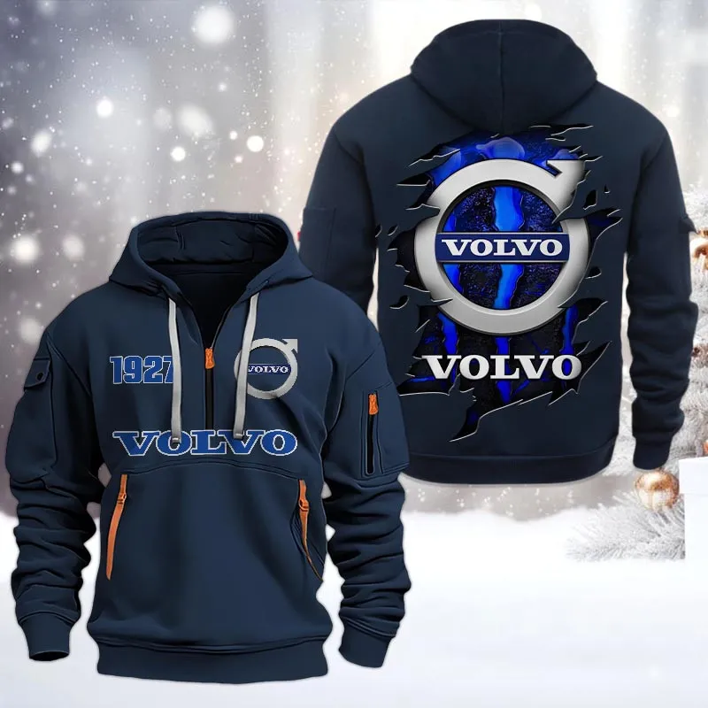Volvo Half Zip Hoodie, All Over Print Half Zip Hoodies For Men CAR198032746 - Navy